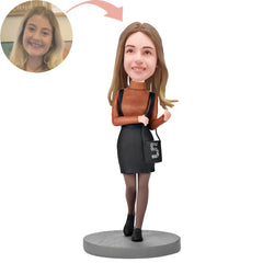 Custom Fashion Beautiful Girl With A Bag Bobblehead