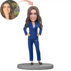 Custom Female Boss Blue Suit Crossed Arms Bobblehead