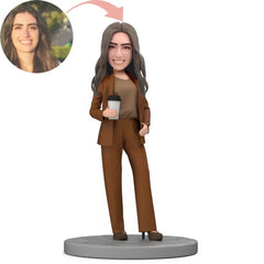 Custom Female Boss Hold Coffee in Hand Bobblehead