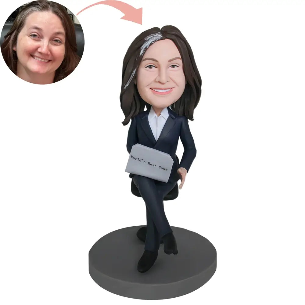 Custom Female Boss Holding Computer Bobblehead