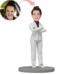 Custom Female Boss In White Suit Bobblehead