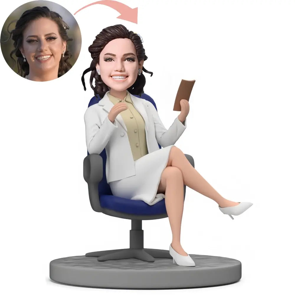 Custom Female Boss Sitting On A Chair Bobblehead