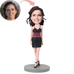 Custom Female Wearing A Black Dress Bobblehead