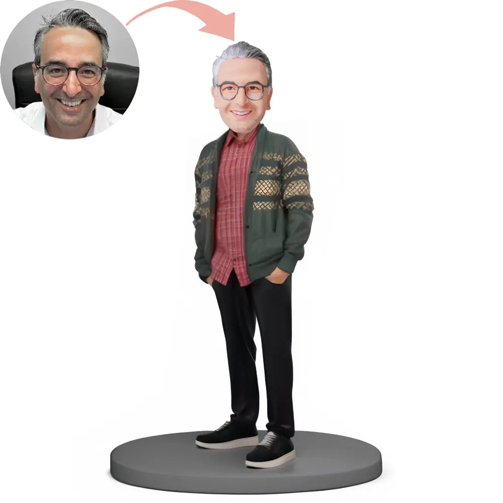 Custom Friendly Man Wearing Christmas Sweater Bobblehead