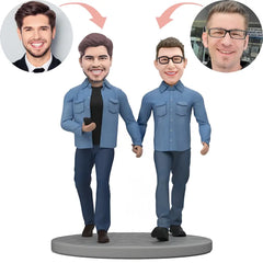 Custom Gay Couple Wearing Couple's Clothes Bobblehead