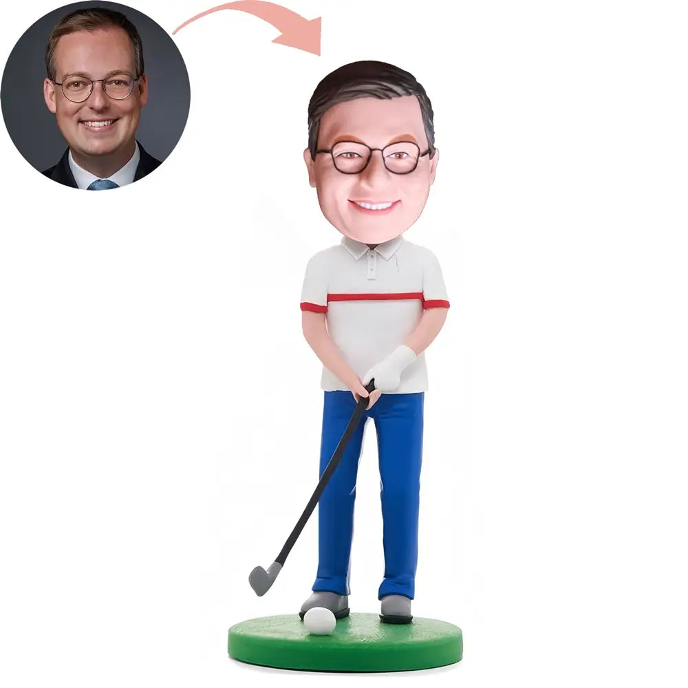 Custom Golfer In White T-shirt Bobblehead