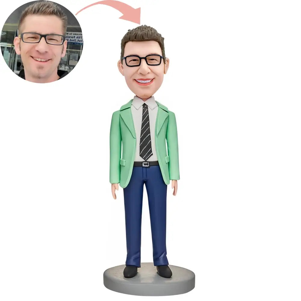 Custom Green Clothes Business Man Bobblehead