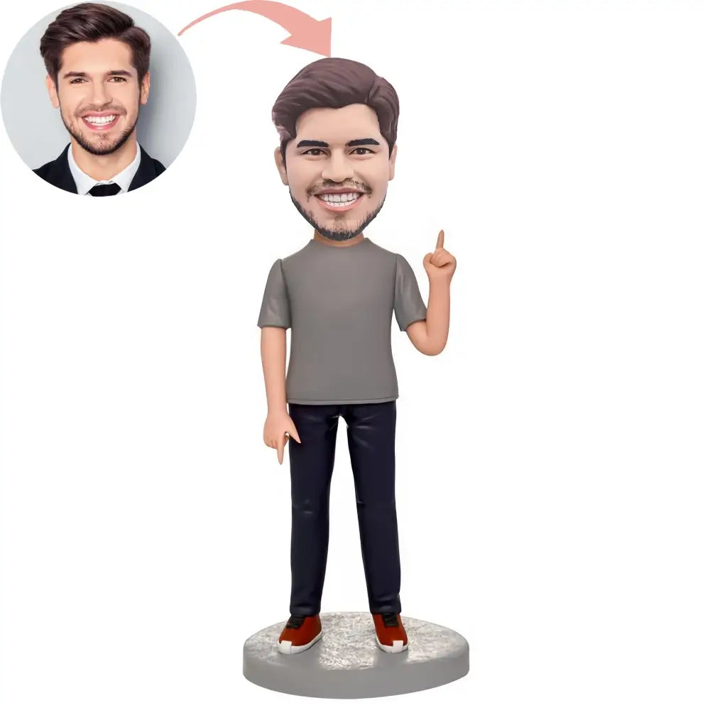 Custom Grey Casual Clothes Man Bobblehead