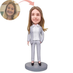 Custom Grey Suit Boss Business Woman Bobblehead