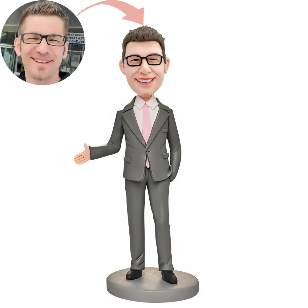 Custom Grey Suit Business Man Bobblehead