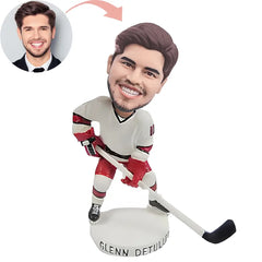 Custom Hockey Player In White Bobblehead