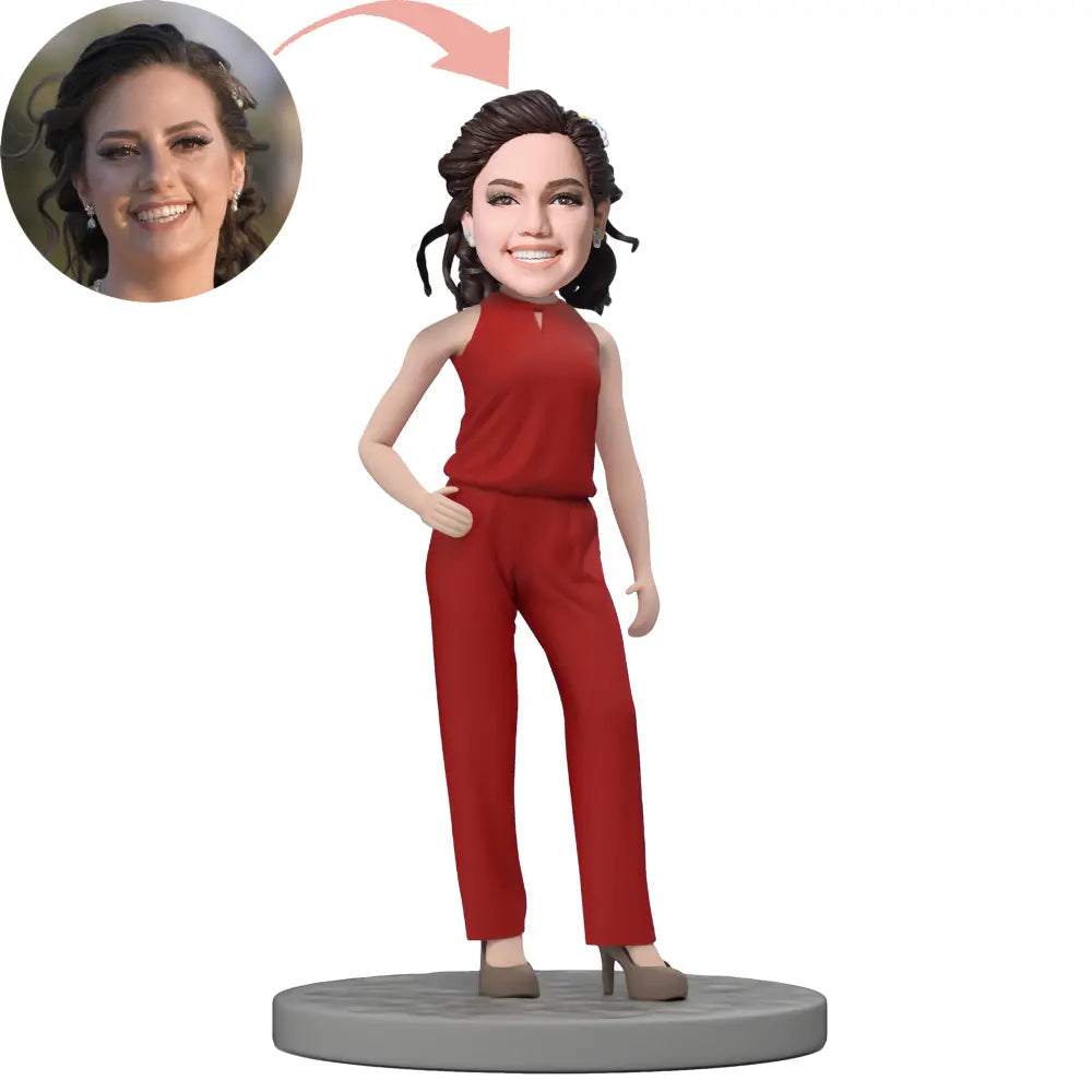 Custom Lady in red casual dress Bobblehead