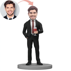 Custom Male Boss Hold Wine Glass Bobblehead