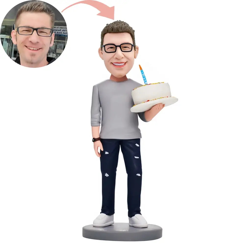 Custom Man Holding Cake Bobblehead