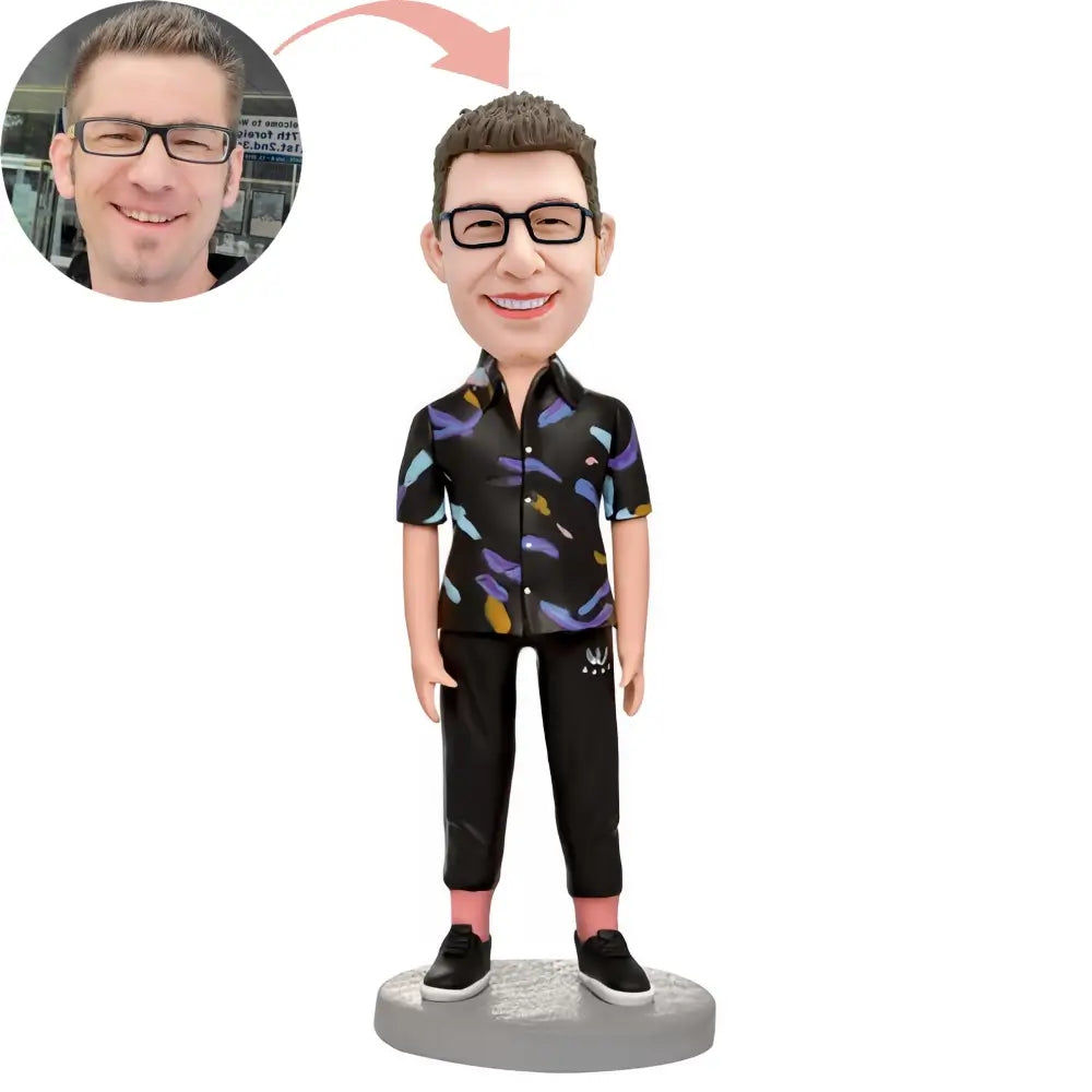 Custom Man In Black Short Sleeve Bobblehead