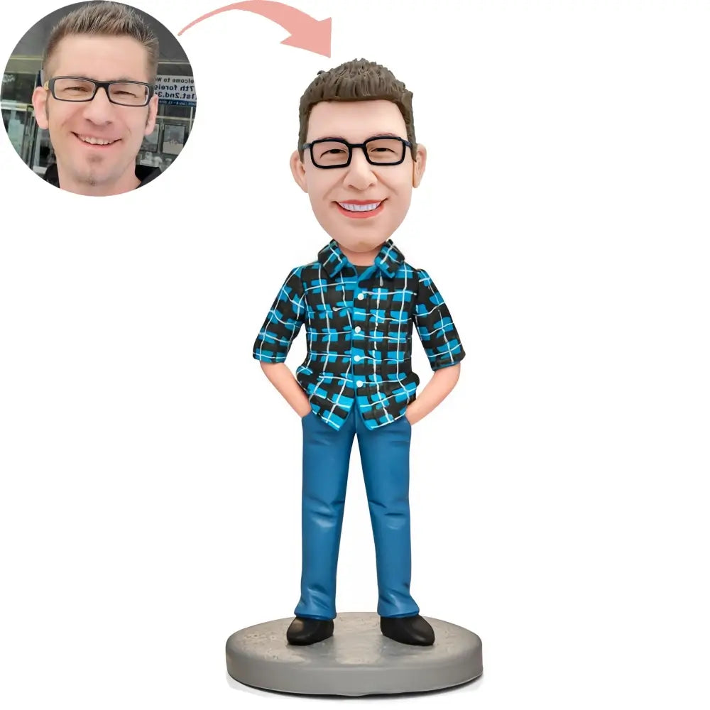 Custom Man In Plaid Shirt Bobblehead