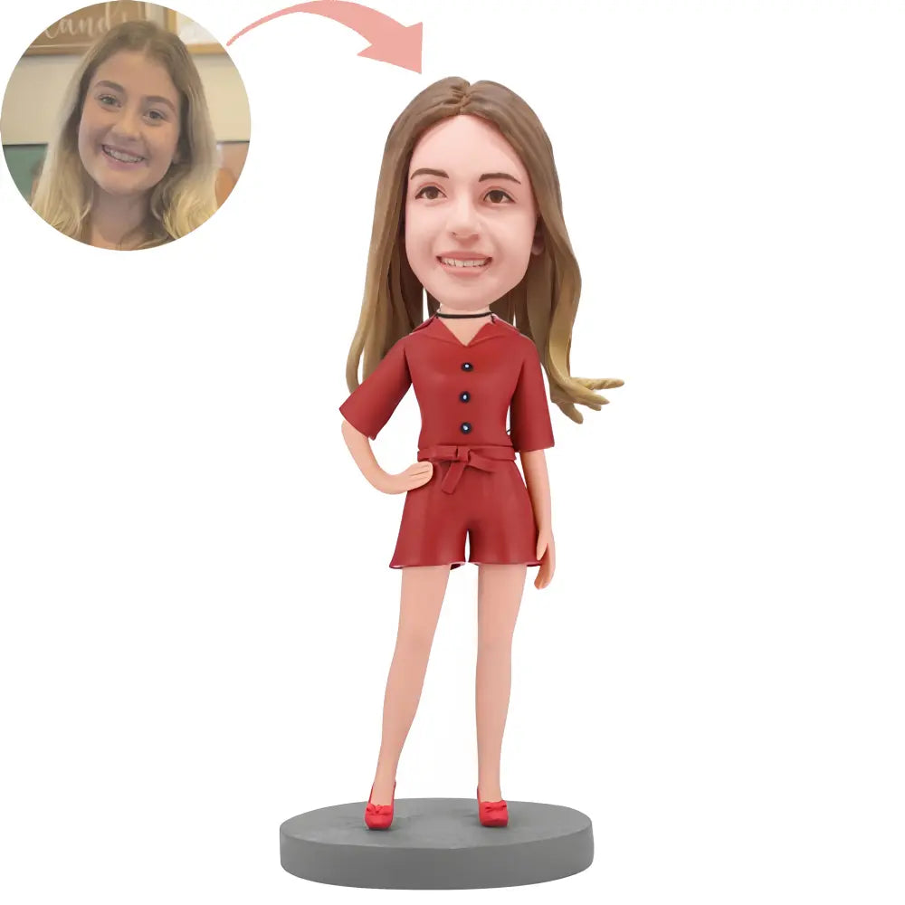 Custom Modern Beautiful Girl In Red Suit Bobblehead