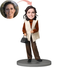 Custom Modern Lady Wearing White Sweater Bobblehead