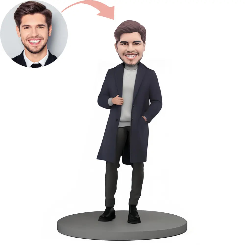 Custom  Modern Man In Dark Blue Coat Bobblehead