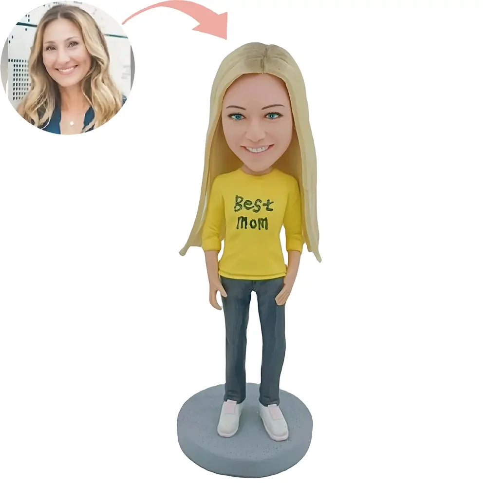 Custom Mom In Casual Clothes Bobblehead