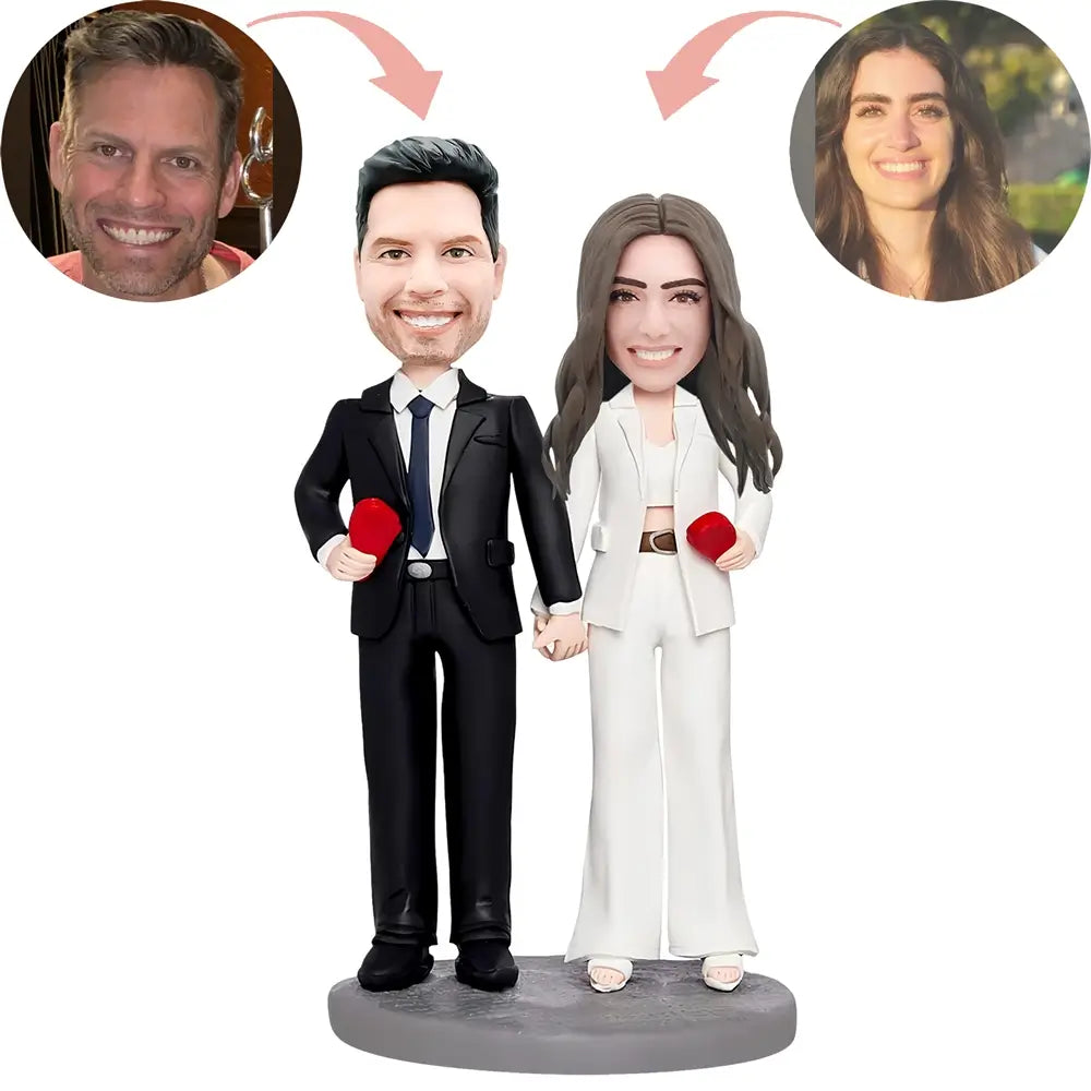 Custom Newlyweds Holding Rings Bobblehead