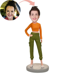 Custom Orange Modern Woman Bobblehead