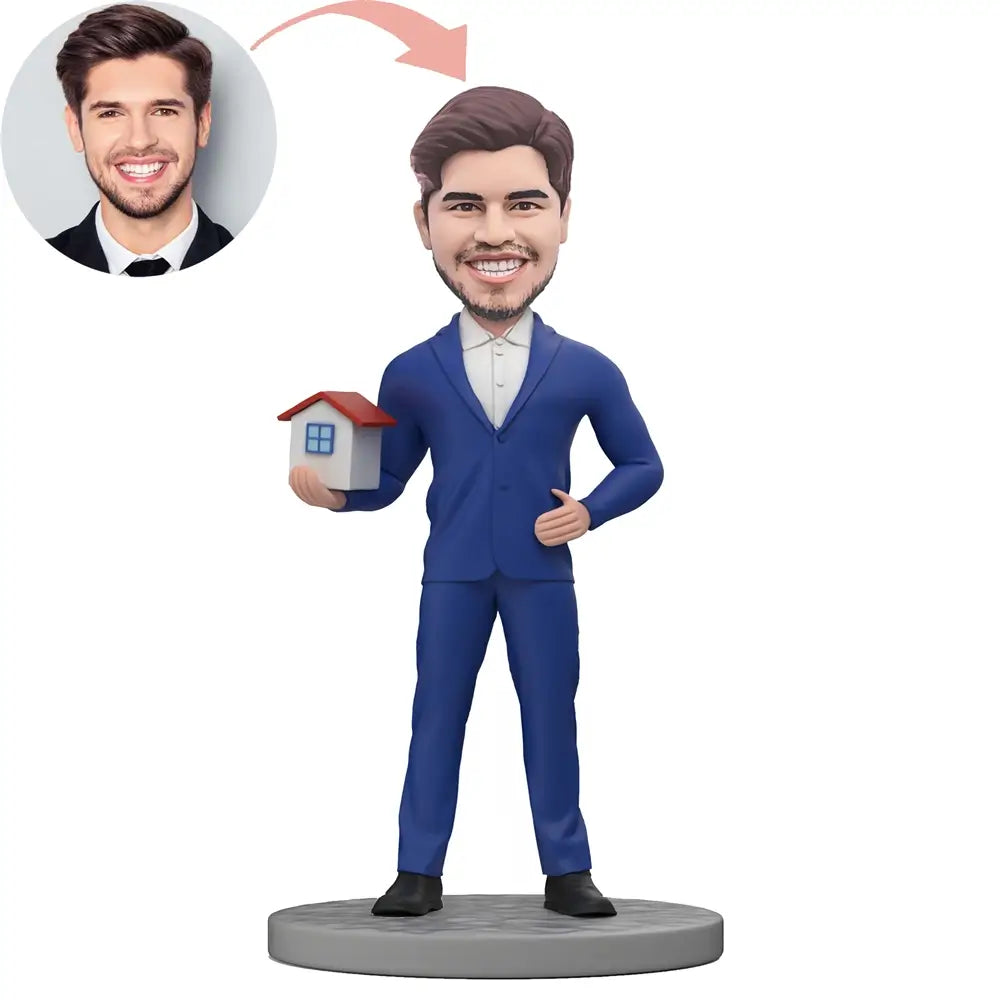 Custom Realtor With Tiny House In Hand Bobblehead