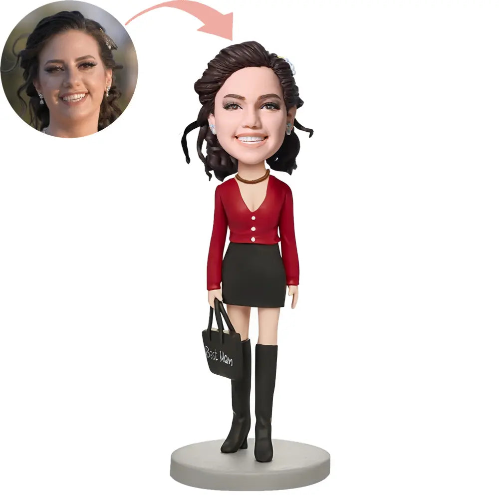 Custom Red Top And Black Skirt Best Mom Bobblehead