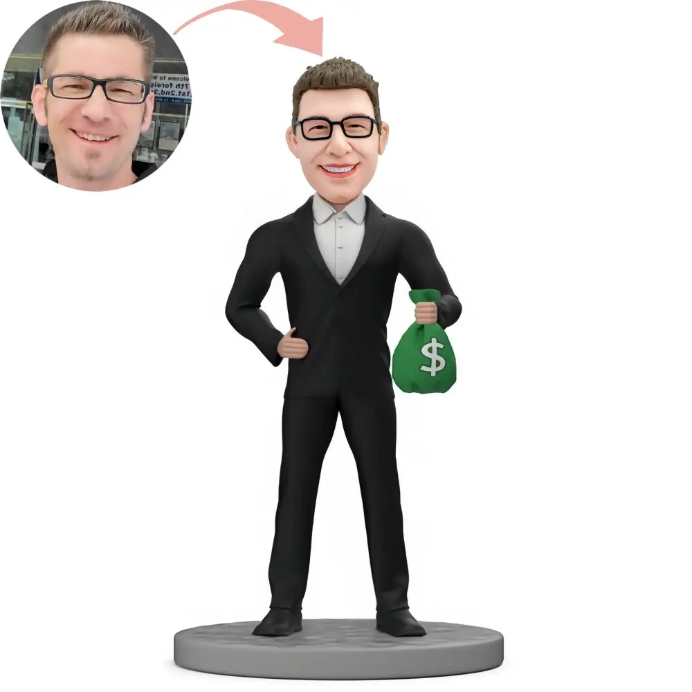 Custom Rich Boss With Money Bag Bobblehead