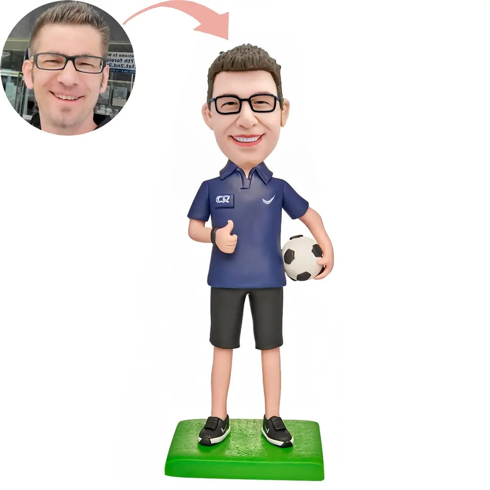 Custom Smiling Soccer Coach Bobblehead