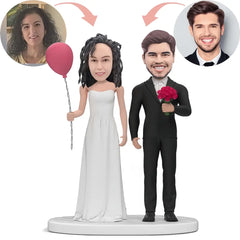 Custom Wedding Couple With Balloon Flowers Bobblehead