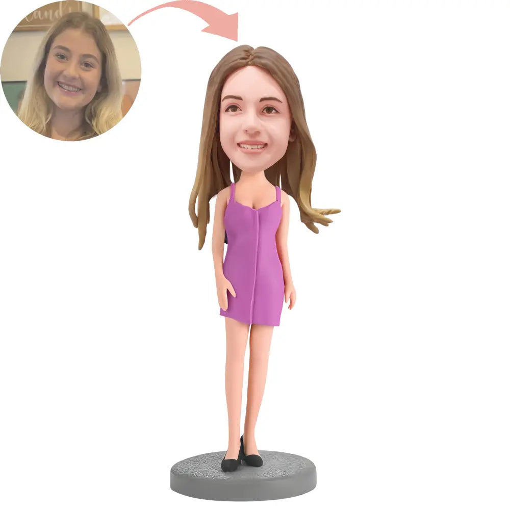 Custom Woman Wearing A Purple Skirt Bobblehead