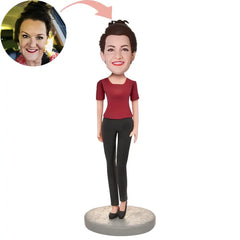 Custom Woman Wearing A Red T-shirt Bobblehead