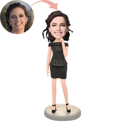 Custom Woman Wearing Black Suit Bobblehead