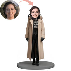 Custom Woman Wearing Stylish Long Coat Bobblehead